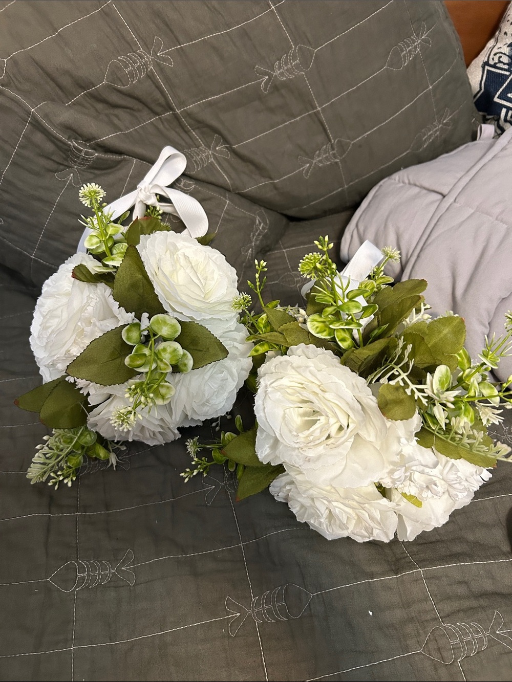 White Artificial Ranunculus Bouquet Set with Greenery - Home Accents